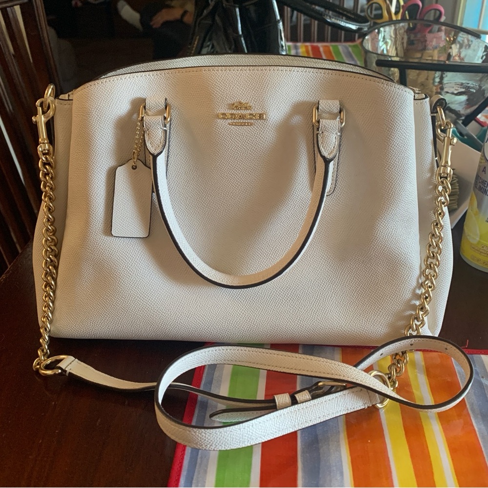 Coach Sage Carryall Cream Shoulder Bag with Gold Accents